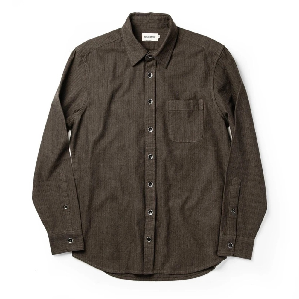 Taylor Stitch Olive Herringbone Mechanic Shirt